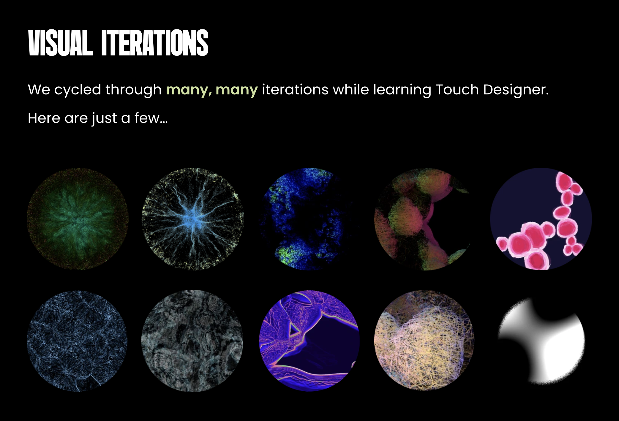 Screenshot of visual iterations